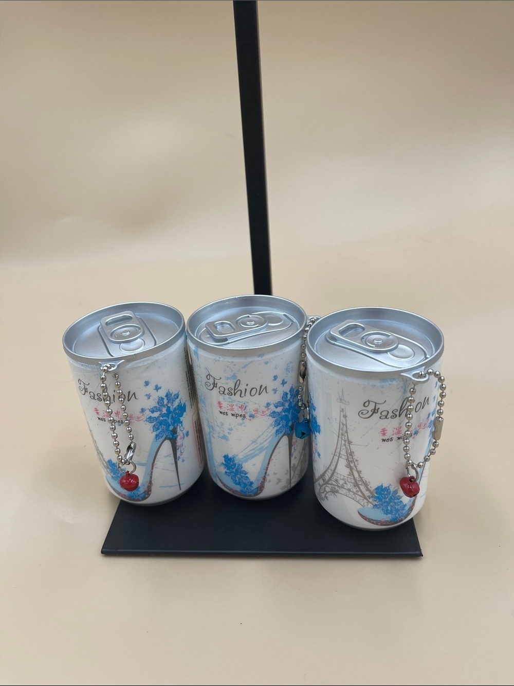 Fashion Blue and Silver Floral Wet wipes Can with link to attach to any bag